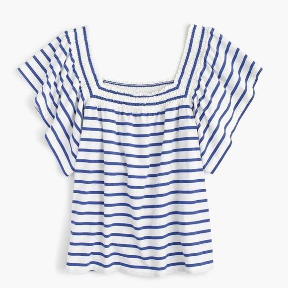 J. Crew Tops - J.Crew Smocked Square Neck Nautical Stripe Top XS